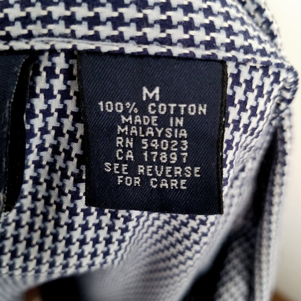 Womens GAP Long-Sleeve Fitted Shirt Sz M 100% Cotton Dark Navy Blu Houndstooth - Picture 9 of 15